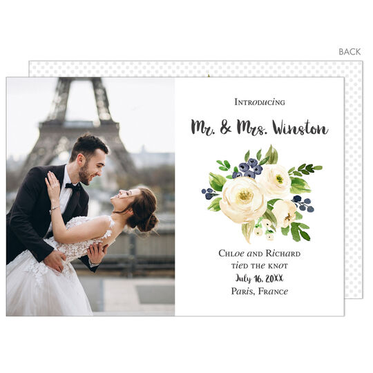 White Rose Bunch Photo Wedding Announcements